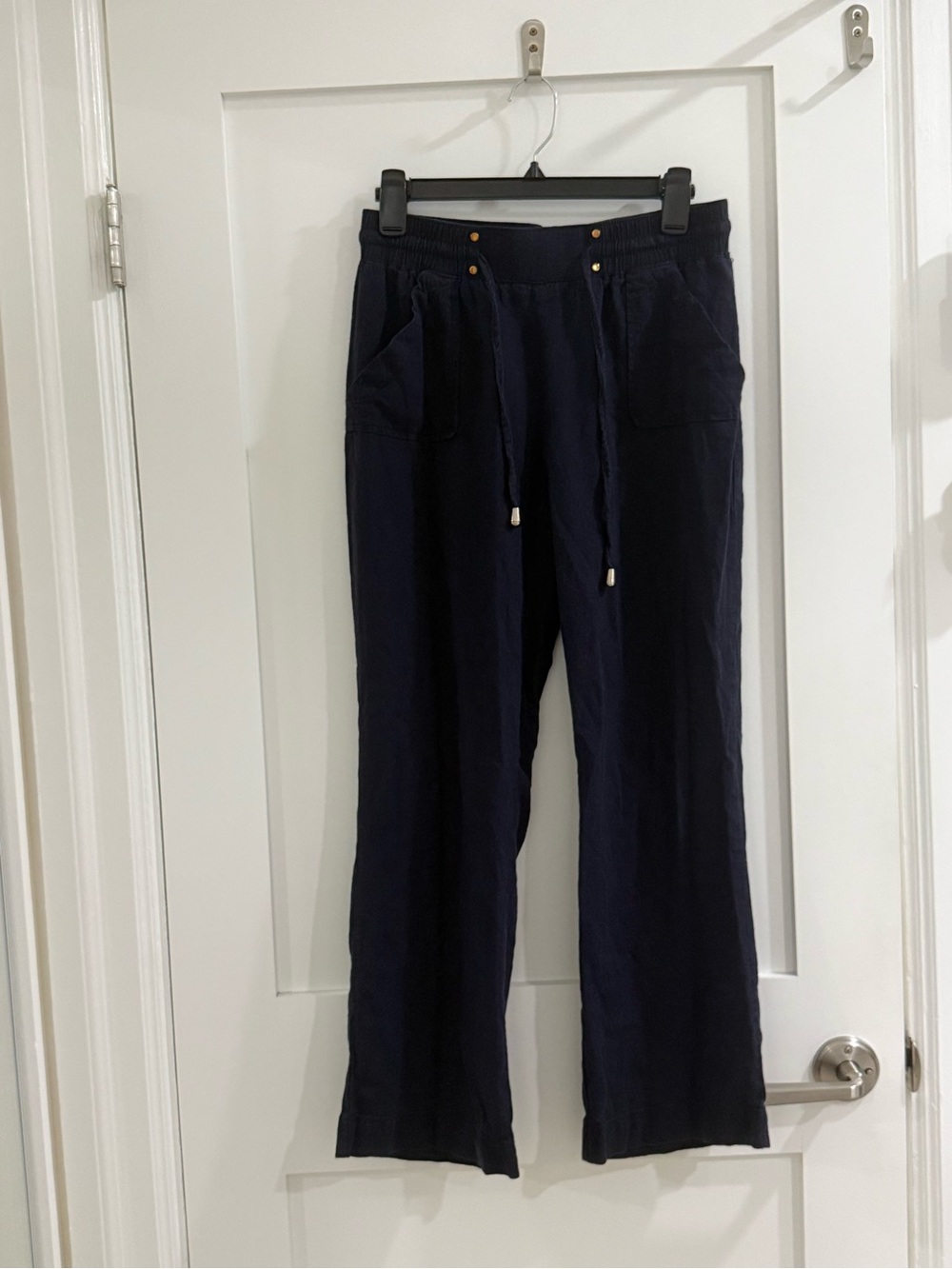 Ci Sono navy blue linen blend drawstring wide leg pants